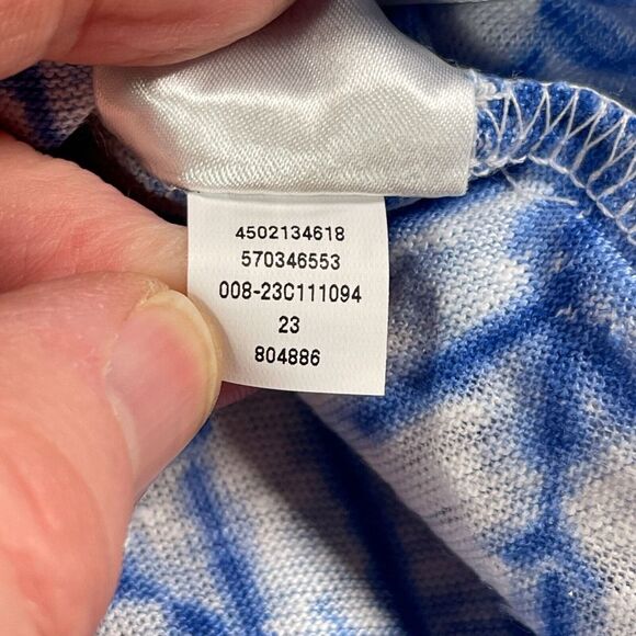 Chico's Top Womens 2 (14/16) L Amparo Blue Linen Flutter Sleeve Geometric NEW - Picture 8 of 11